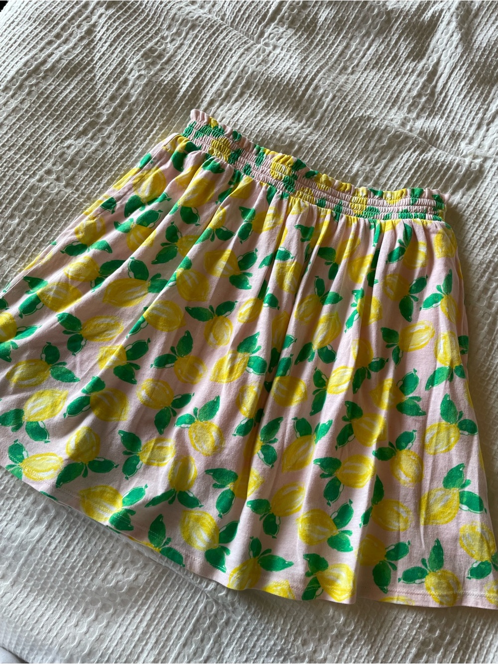 Girl’s Land’s End Pink Lemon Print Elastic-Waist Skirt Back to School